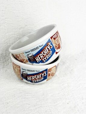 Hershey’s Syrup Ice Cream Stoneware Bowls Vintage set of 2 Colorful Nostalgic